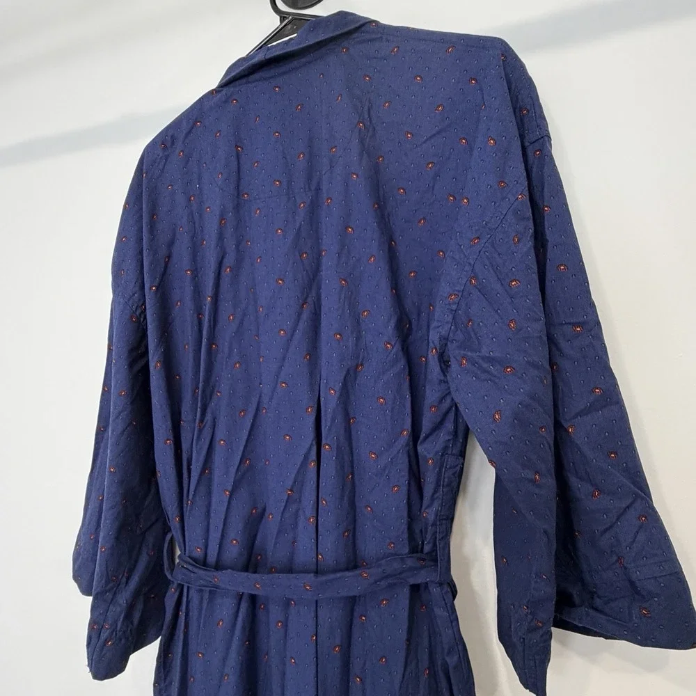 Vintage Christian Dior Monsieur Navy Cotton Kimono Lounge Robe One Size